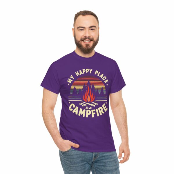 My Happy Place is a Campfire - Outdoors Hiking Camping lovers retro striped sunset vintage design Unisex Heavy Cotton Tee - Image 16