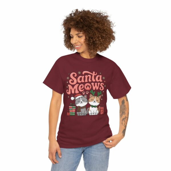 Santa Meows Cute Festive Cats Christmas Design with Santa Hat, Reindeer Antlers, Holiday Gifts & Snowflakes Unisex Heavy Cotton Tee - Image 10