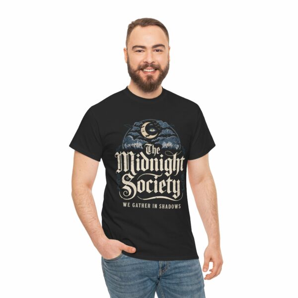 Vintage Gothic Halloween - Midnight Society Spooky Sickle Moon Elegance Design Unisex Heavy Cotton Tee - Image 3