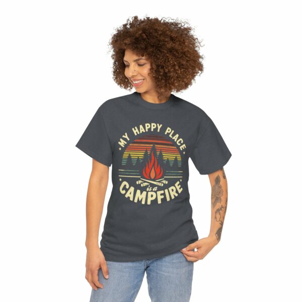 My Happy Place is a Campfire - Outdoors Hiking Camping lovers retro striped sunset vintage design Unisex Heavy Cotton Tee - Image 12