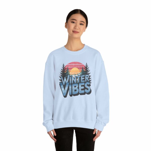 Winter Vibes Snowy Mountain Pine Trees Striped Sunset Nature Art Lovers Design Unisex Heavy Blend™ Crewneck Sweatshirt - Image 2