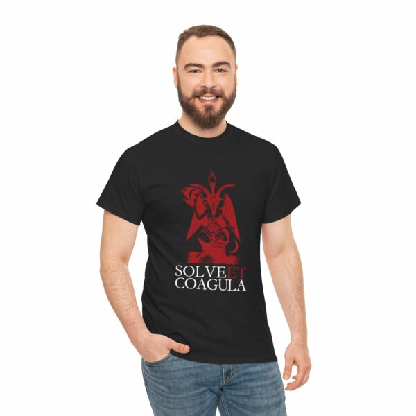 Solve et Coagula Baphomet Ancient Pagan Alchemy Transformation Motto Red White Design Unisex Heavy Cotton Tee - Image 3