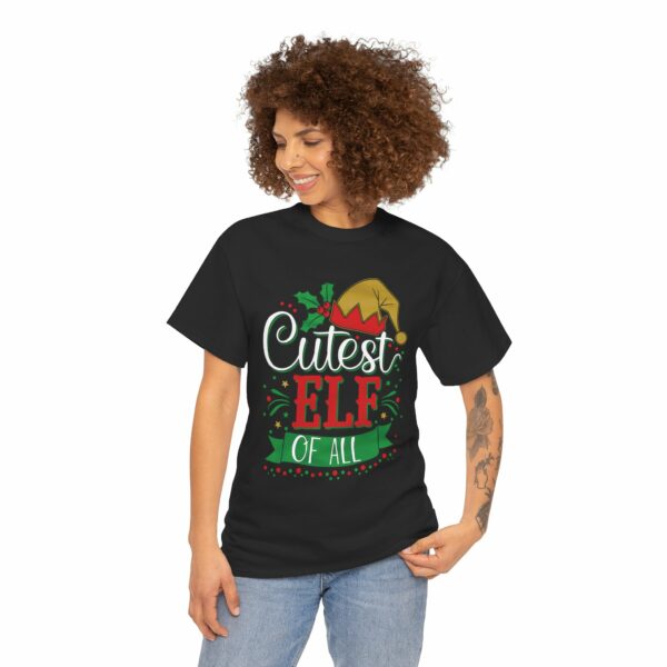 Cutest Elf of All Holiday Design Red & Green Christmas Festive Humor Unisex Heavy Cotton Tee - Image 2