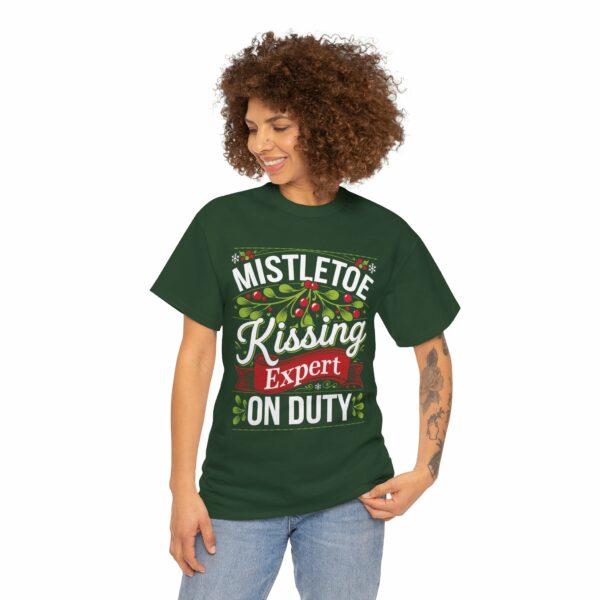 Mistletoe Kissing Expert on Duty - Christmas Eve Winter Vacation Party Funny Letter Art Unisex Heavy Cotton Tee - Image 5