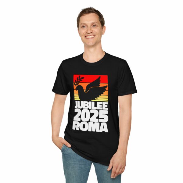 Jubilee 2025 Roma Peace Dove Olive Branch Striped Sunrise Holy Faith Year Unisex Softstyle T-Shirt - Image 3