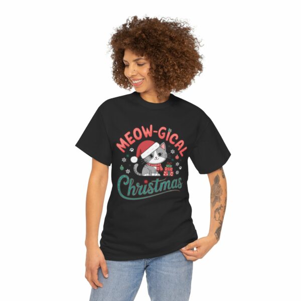 Cat Lovers Meow Magical Christmas Winter Holiday Mens Womens Happy Animal Unisex Heavy Cotton Tee - Image 2