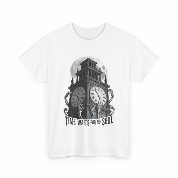 Time waits for no soul - Gothic Horror Clock Tower Design - Dark Fantasy Fashion Unisex Heavy Cotton Tee - Image 4