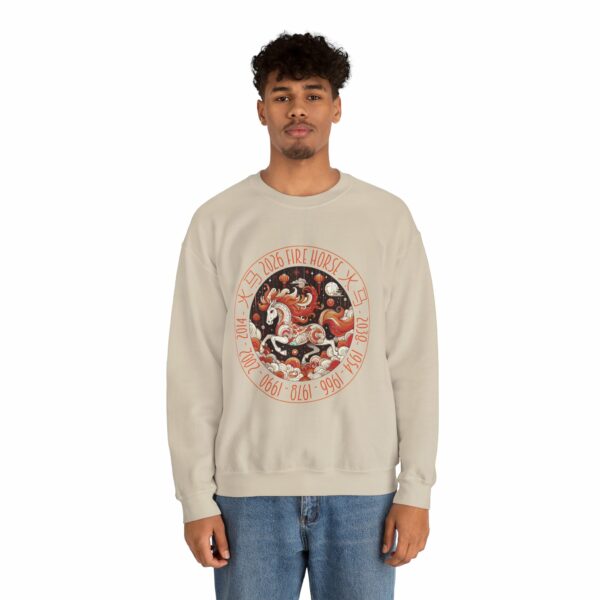 Year of The Horse 2026 Fire Horse Stylized Chinese Traditional Zodiac Astrologic Sign 马年 火马 Design Unisex Heavy Blend™ Crewneck Sweatshirt - Image 6