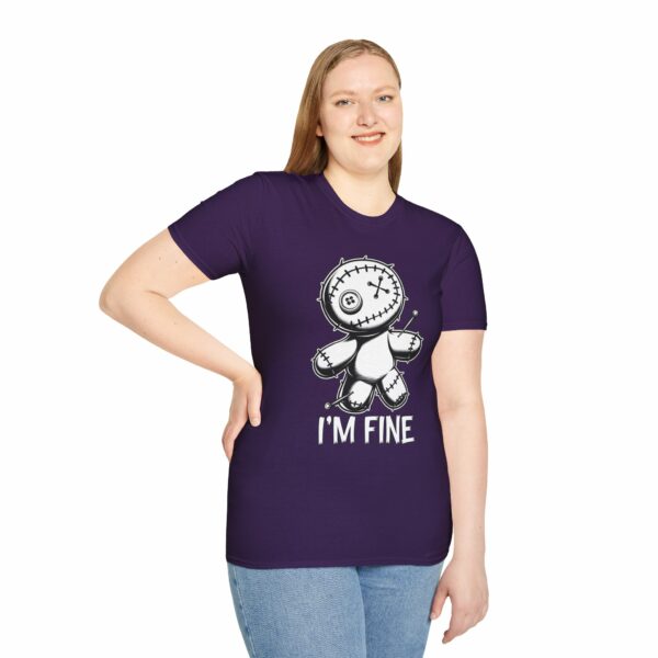 I'm Fine Voodoo Doll - Ragdoll Macabre Humor Gothic Design Unisex Softstyle T-Shirt - Image 5