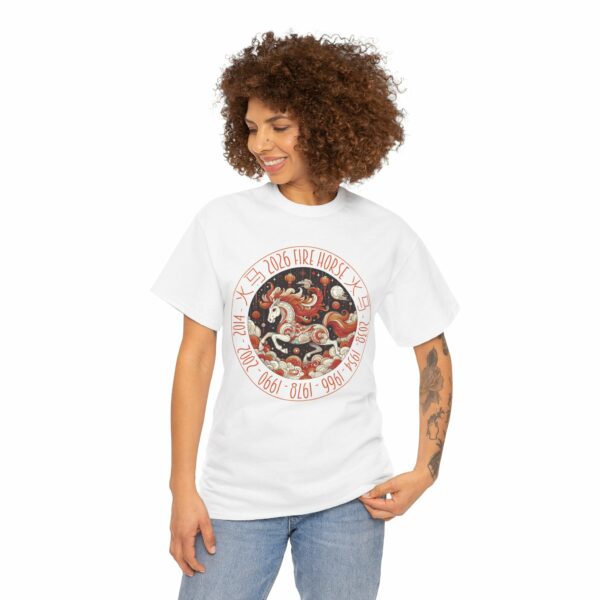 Year of The Horse 2026 Fire Horse Stylized Chinese Traditional Zodiac Astrologic Sign 马年 火马 Design Unisex Heavy Cotton Tee - Image 5