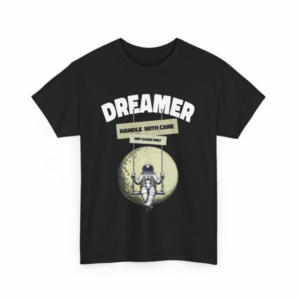 Dreamer handle with care Astronaut on a swing in front of the full moon Funny Cute Design Unisex Heavy Cotton Tee