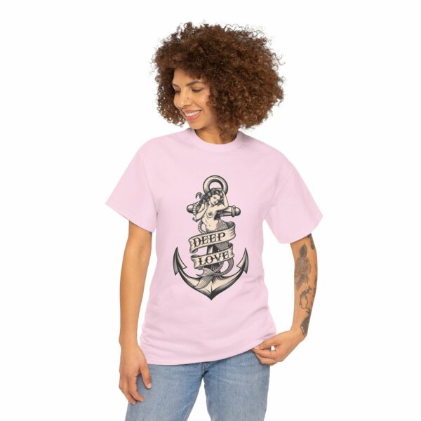 Mermaid and Anchor Deep Love Tattoo Design – Old School Marine Sailor Legends Art Unisex Heavy Cotton Tee - Image 15