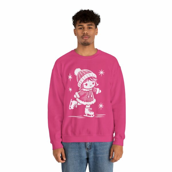 Adorable Crayon Ice Skating Girl Kid-Style Naive Winter Art Unisex Heavy Blend™ Crewneck Sweatshirt - Image 3