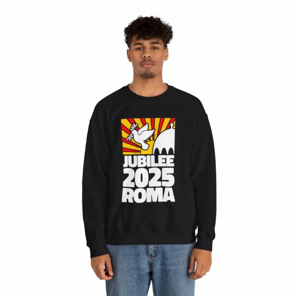 Jubilee 2025 Roma Vatican Peace Dove Red Yellow Sunrise Design Unisex Heavy Blend™ Crewneck Sweatshirt - Image 3