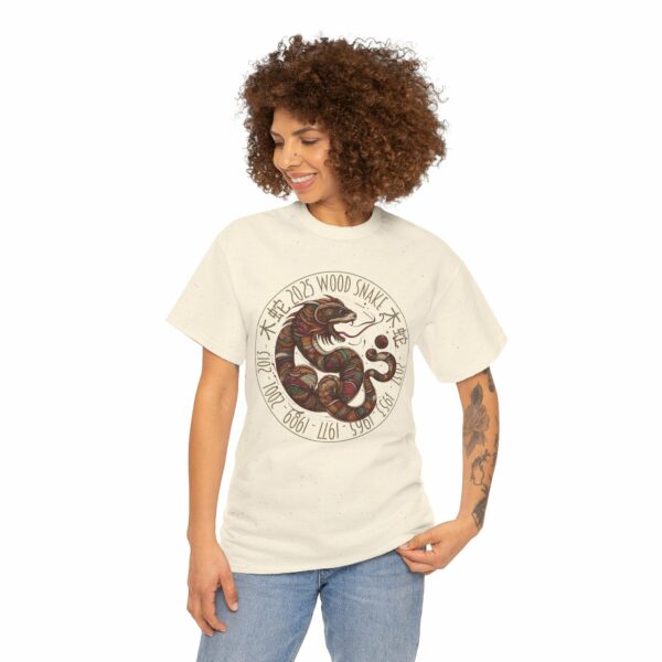 Year of The Snake 2025 Wood Snake Stylized Chinese Traditional Zodiac Astrologic Sign 蛇年 木蛇 Design Unisex Heavy Cotton Tee - Image 11