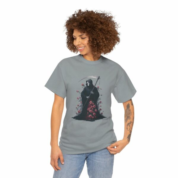 Halloween Roses The Macabre Gift of the Grim Reaper Design Unisex Heavy Cotton Tee - Image 2