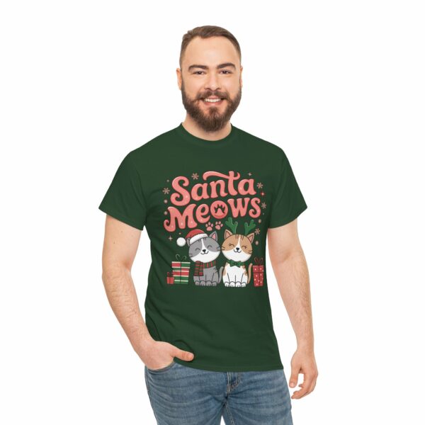 Santa Meows Cute Festive Cats Christmas Design with Santa Hat, Reindeer Antlers, Holiday Gifts & Snowflakes Unisex Heavy Cotton Tee - Image 8