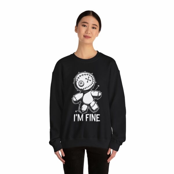 I'm Fine Voodoo Doll - Ragdoll Macabre Humor Gothic Design Unisex Unisex Heavy Blend™ Crewneck Sweatshirt - Image 2