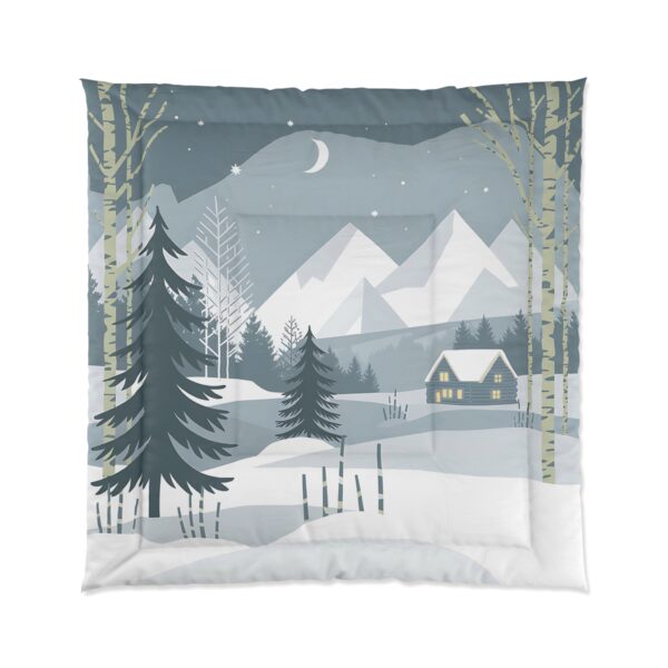 Minimalist Winter Wonderland Tranquil Mountain Night in the Woods Design Comforter - Image 4