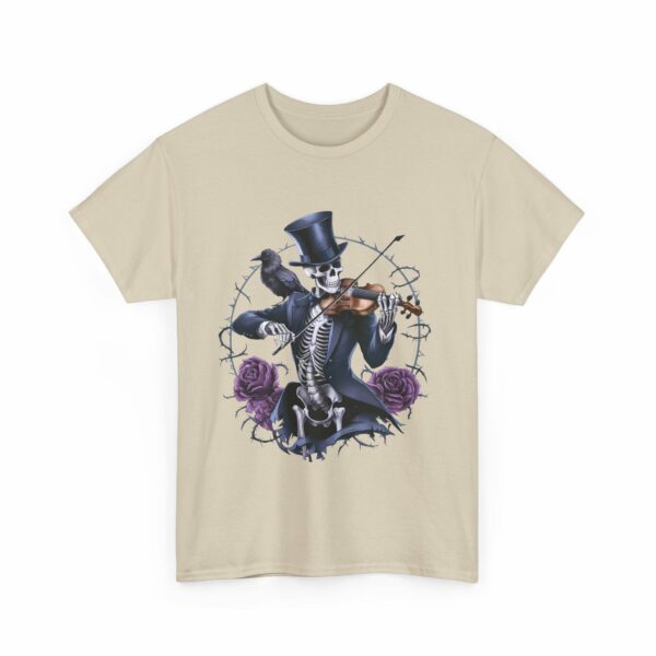 Halloween Macabre Moonlight Sonata Skeleton playing Violin Crow Rose Design Unisex Heavy Cotton Tee