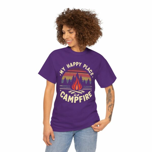 My Happy Place is a Campfire - Outdoors Hiking Camping lovers retro striped sunset vintage design Unisex Heavy Cotton Tee - Image 15