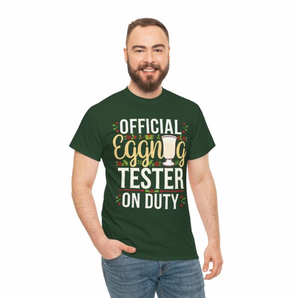 Official Eggnog Tester On Duty - Funny Christmas Eve Winter Holiday Party Design Unisex Heavy Cotton Tee - Image 3