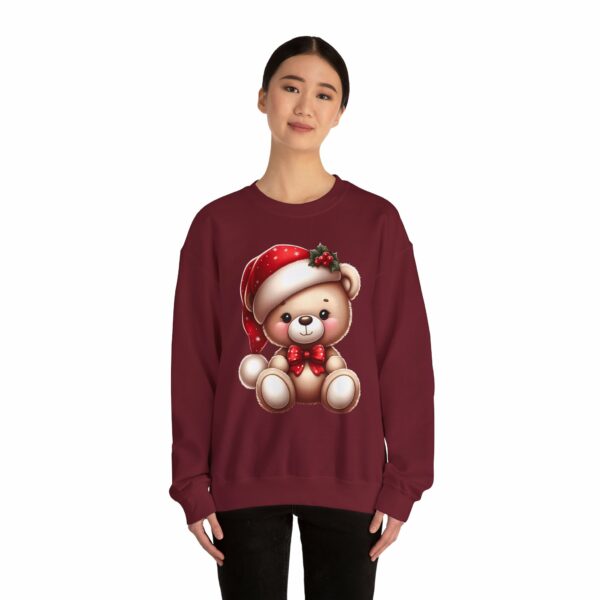 Merry Christmas Cute Teddy Bear in Santa Hat and Papillon Bow Tie Happy Animal Design Unisex Heavy Blend™ Crewneck Sweatshirt - Image 2