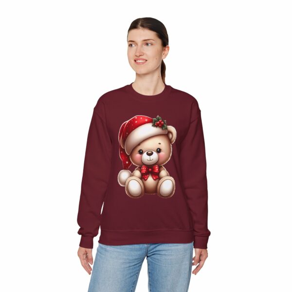 Merry Christmas Cute Teddy Bear in Santa Hat and Papillon Bow Tie Happy Animal Design Unisex Heavy Blend™ Crewneck Sweatshirt - Image 4