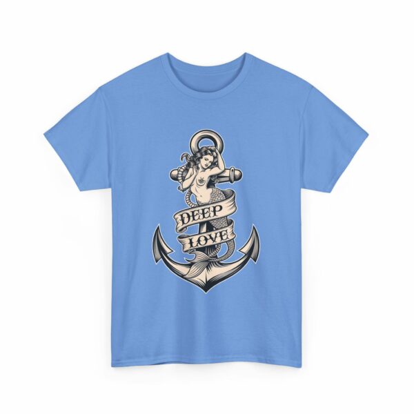 Mermaid and Anchor Deep Love Tattoo Design – Old School Marine Sailor Legends Art Unisex Heavy Cotton Tee