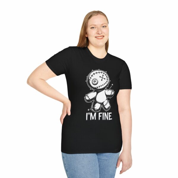 I'm Fine Voodoo Doll - Ragdoll Macabre Humor Gothic Design Unisex Softstyle T-Shirt - Image 2