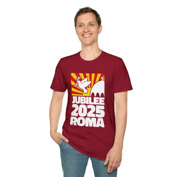 Jubilee 2025 Roma Vatican Peace Dove Red Yellow Sunrise Unisex Softstyle T-Shirt - Image 9