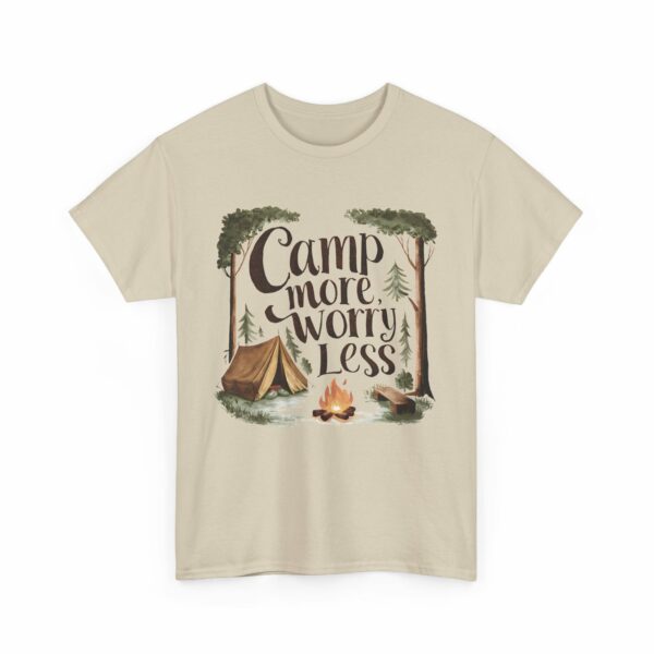 Camp More Worry Less Campfire Tent Outdoors Hiking Lover Design Unisex Heavy Cotton Tee