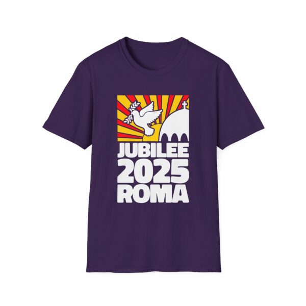 Jubilee 2025 Roma Vatican Peace Dove Red Yellow Sunrise Unisex Softstyle T-Shirt - Image 4