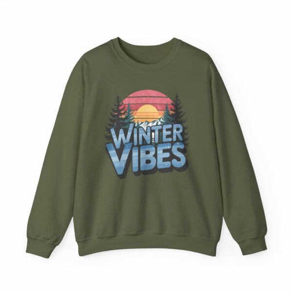 Winter Vibes Snowy Mountain Pine Trees Striped Sunset Nature Art Lovers Design Unisex Heavy Blend™ Crewneck Sweatshirt - Image 13