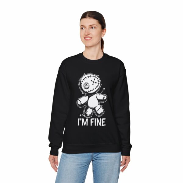 I'm Fine Voodoo Doll - Ragdoll Macabre Humor Gothic Design Unisex Unisex Heavy Blend™ Crewneck Sweatshirt - Image 5