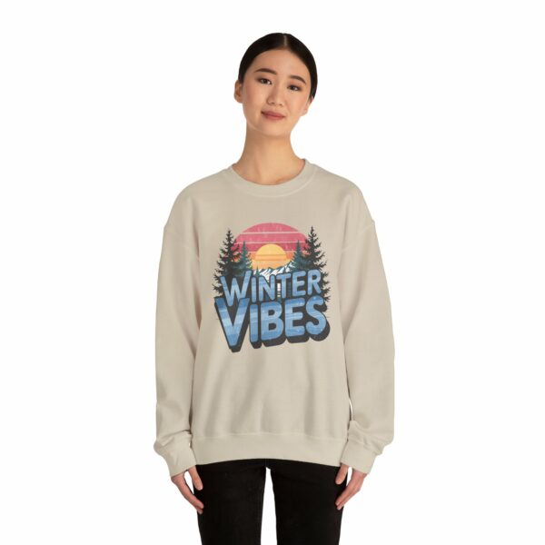 Winter Vibes Snowy Mountain Pine Trees Striped Sunset Nature Art Lovers Design Unisex Heavy Blend™ Crewneck Sweatshirt - Image 11