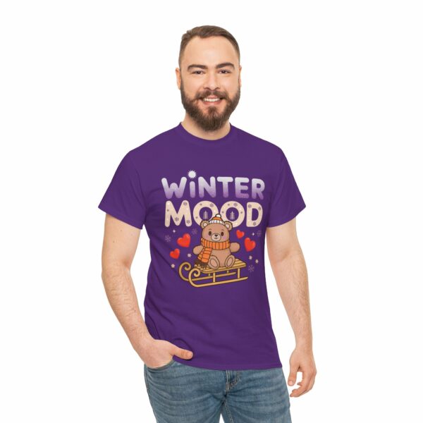 Winter Mood Cute Bear on Sled Funny Holiday Happy Season Design Unisex Heavy Cotton Tee - Image 6