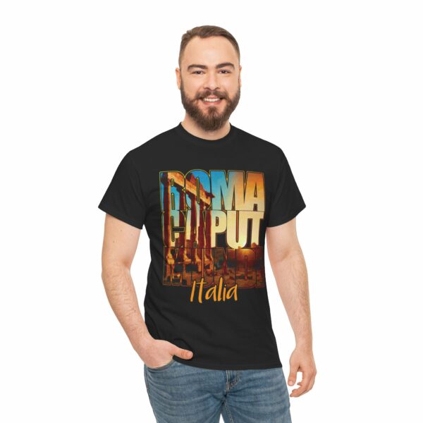 Roma Caput Mundi Forum Sunset Antique Rome Temple Columns Ruins Letter Photo Art Design Unisex Heavy Cotton Tee - Image 3