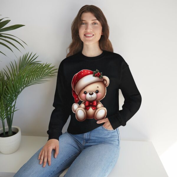 Merry Christmas Cute Teddy Bear in Santa Hat and Papillon Bow Tie Happy Animal Design Unisex Heavy Blend™ Crewneck Sweatshirt - Image 9