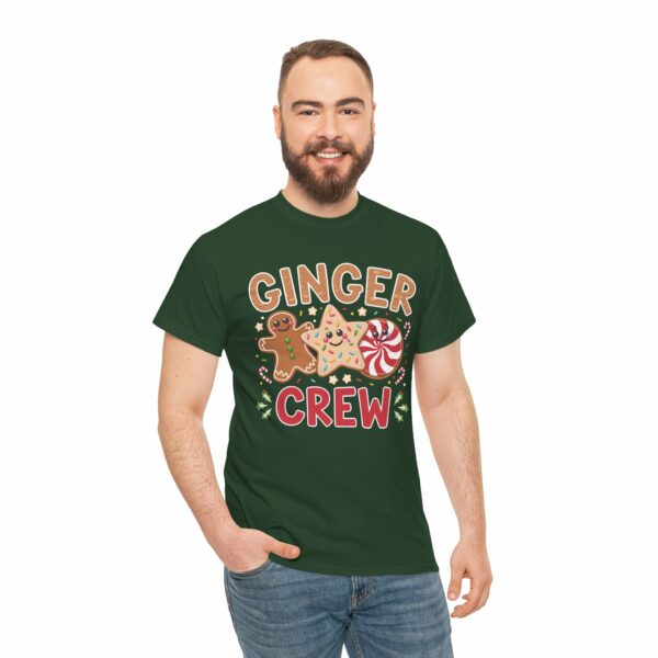 Fun and Festive "Ginger Crew" Holiday Design – Cheerful Gingerbread, Peppermint and Star Cookies Art Unisex Heavy Cotton Tee - Image 6