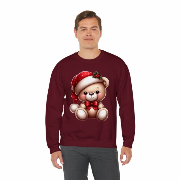 Merry Christmas Cute Teddy Bear in Santa Hat and Papillon Bow Tie Happy Animal Design Unisex Heavy Blend™ Crewneck Sweatshirt - Image 3