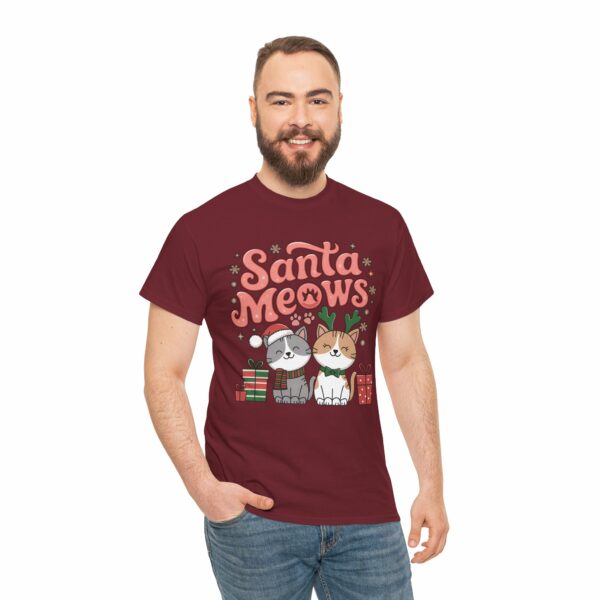 Santa Meows Cute Festive Cats Christmas Design with Santa Hat, Reindeer Antlers, Holiday Gifts & Snowflakes Unisex Heavy Cotton Tee - Image 11