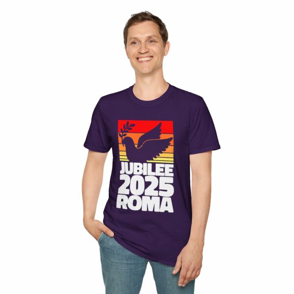 Jubilee 2025 Roma Peace Dove Olive Branch Striped Sunrise Holy Faith Year Unisex Softstyle T-Shirt - Image 6