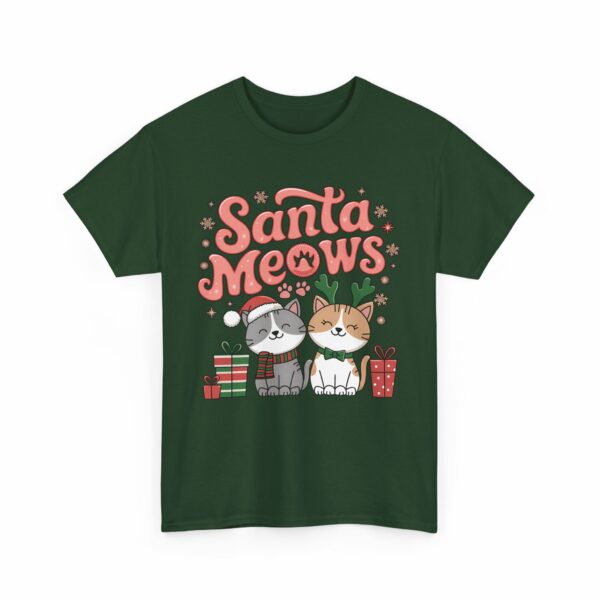 Santa Meows Cute Festive Cats Christmas Design with Santa Hat, Reindeer Antlers, Holiday Gifts & Snowflakes Unisex Heavy Cotton Tee - Image 6