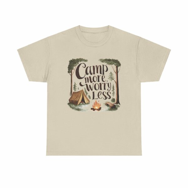 Camp More Worry Less Campfire Tent Outdoors Hiking Lover Design Unisex Heavy Cotton Tee - Image 2