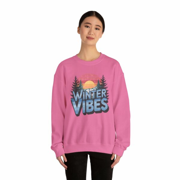 Winter Vibes Snowy Mountain Pine Trees Striped Sunset Nature Art Lovers Design Unisex Heavy Blend™ Crewneck Sweatshirt - Image 26