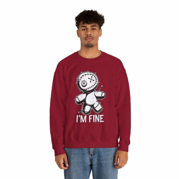 I'm Fine Voodoo Doll - Ragdoll Macabre Humor Gothic Design Unisex Unisex Heavy Blend™ Crewneck Sweatshirt - Image 13