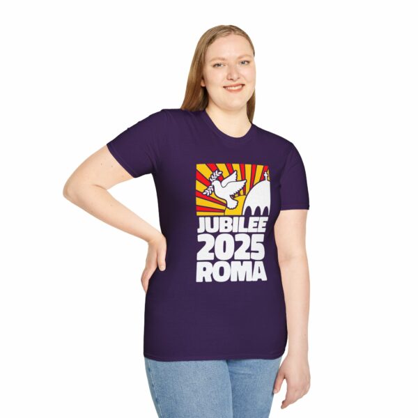 Jubilee 2025 Roma Vatican Peace Dove Red Yellow Sunrise Unisex Softstyle T-Shirt - Image 5