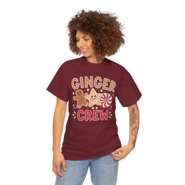 Fun and Festive "Ginger Crew" Holiday Design – Cheerful Gingerbread, Peppermint and Star Cookies Art Unisex Heavy Cotton Tee - Image 8