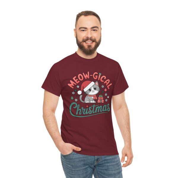 Cat Lovers Meow Magical Christmas Winter Holiday Mens Womens Happy Animal Unisex Heavy Cotton Tee - Image 6